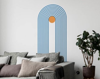 Vinilo decorativo de pared con arco a rayas y detalle circular.