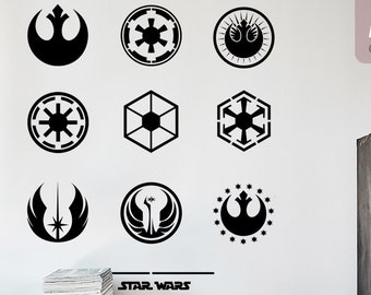 Vinilo decorativo de pared con emblemas inspirados en Star Wars: Jedi, Rebelión, Imperio