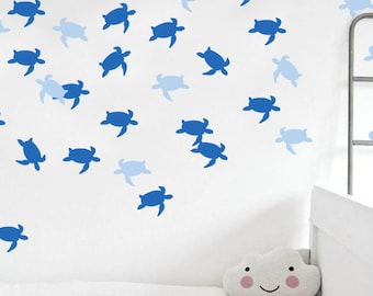 Turtle Wall Decal / 30 or 60 Swimming Sea Turtle Stickers / Home decor / Bedroom Decor / Nursery Wall Decal / Sea Turtle decal