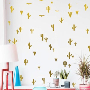 Detailed Cactus Wall Decal / 50 Cactus Sticker / Kids Wall Decal / Kids Room Decor / Cactus with Coyotte Sun Stars Vultures / Desert scene