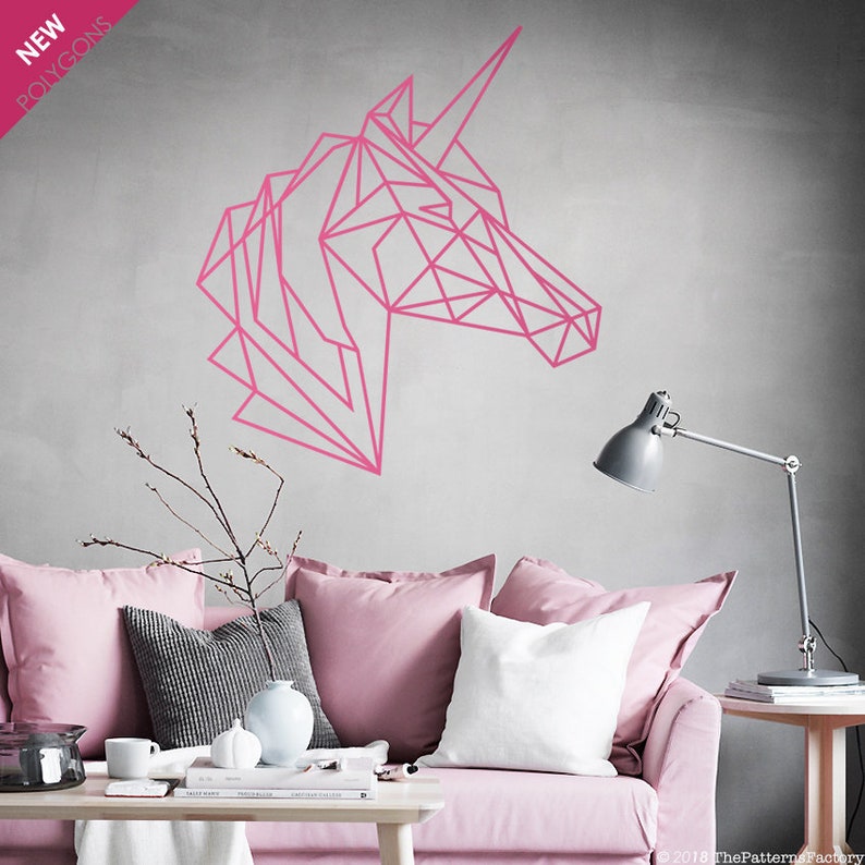 unicorn wall decal / geometric unicorn head sticker / unicorn | etsy