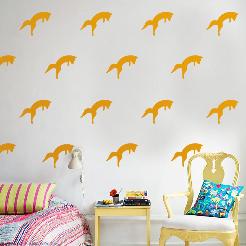 Autocollant Mural Fox Chasing/Autocollant de Pépinière Décor Renard Sauteur Bois Renard Chambre Pour