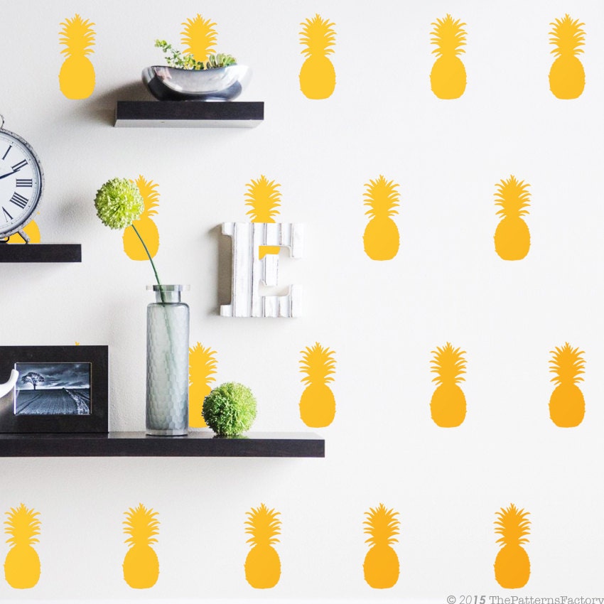 Autocollant Mural d'ananas/Autocollant de 50 Ananas en Or Moderne Décalque Bureau Décoration Murale 