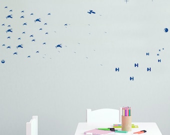 Star Wars Battle X Wing fighters pattern wall decal - Pattern decal - wall sticker - X-Wing Fighter decor - Death Star