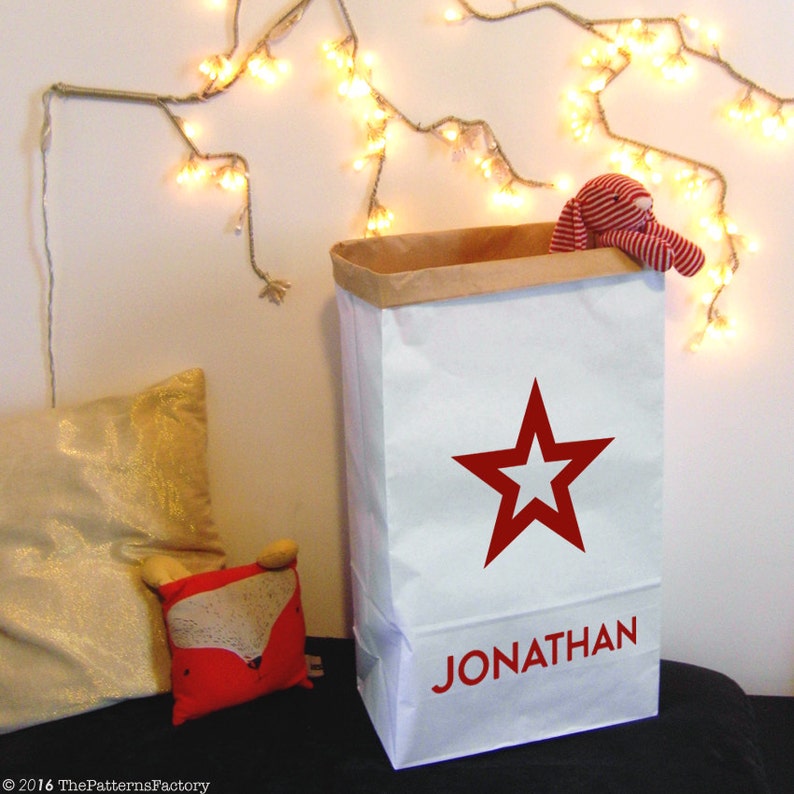 books or teddy bears Customizable Paper bag Paper storage bag with star Kids Room Bag with name Storage Kraft Paper Bag for toys