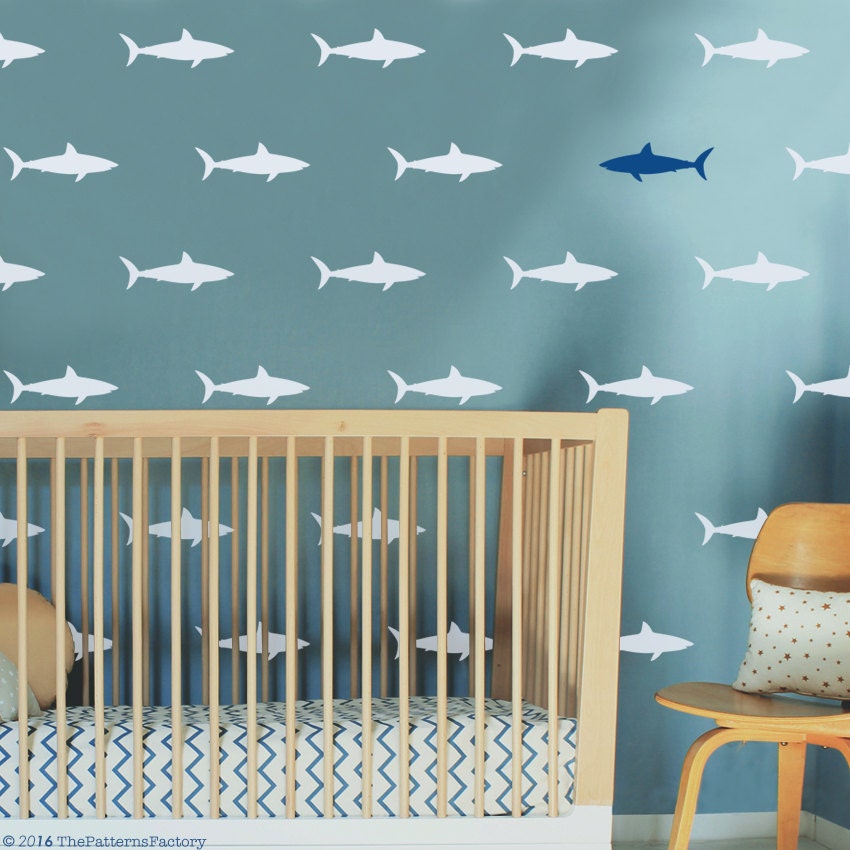 Sharks Wall Decal/20 ou 40 Shark Stickers Décoration Intérieure de Chambre Décalcomanie Murale Pépin