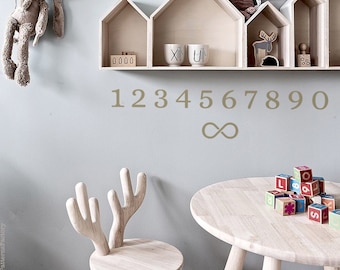 Vinilo decorativo de números para pared: dígitos simples + símbolo de infinito.