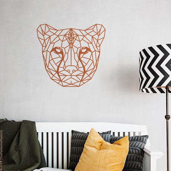 Cheetah Wall Decal Geometric Cheetah Head Sticker Cheetah Face Decal Polygon Shape Cheetah Bedroom Decor Polygon Decal V1
