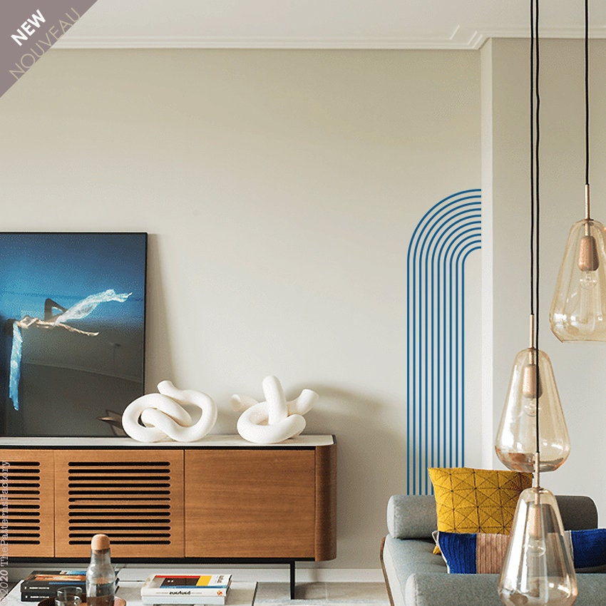 Un Grand Contour Demi-Arc Mural Décalque/Demi-Arche Autocollant en Rayures Mur Géométrique de Ligne 