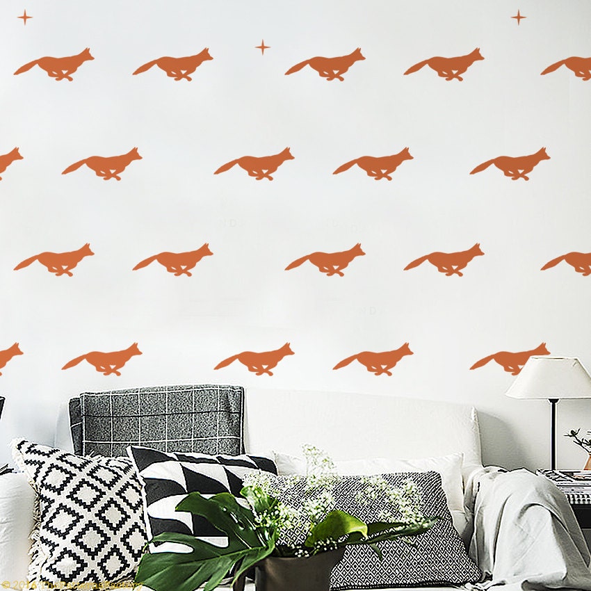 Running Fox Wall Decal/sticker Mural de Pépinière Décor Running Bois Autocollant Renard Chambre Pour