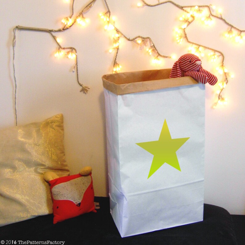books or teddy bears Customizable Paper bag Paper storage bag with star Kids Room Bag with name Storage Kraft Paper Bag for toys