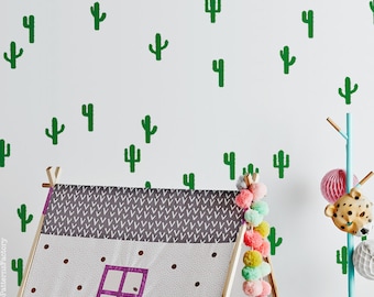Calcomanía de pared con cactus detallada / 40 pegatinas de cactus / Calcomanía de pared para niños / Decoración de habitación para niños / Regalo