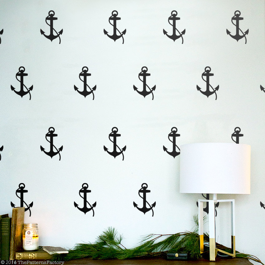 Ancres avec Autocollant Mural de Corde/Autocollant Pépinière Décor Garçon Chaîne d'ancre Mer Marine