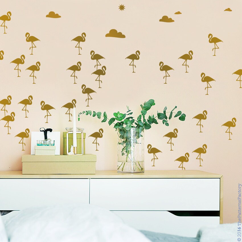 Walking Flamingo Wall Decal/25 ou 50 Autocollants avec Soleil et Nuages Décoration Intérieure Décor 