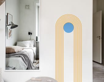 Striped Arch Wall Decal with Circle: Modern Minimalist Decor