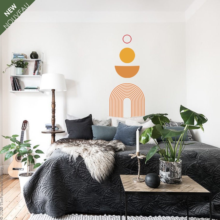 Contour Arc Mural Décalque/Cercle et Autocollant Croissant Anneau Mur Géométrique Forme de Ligne Arc