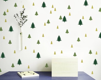 Pine Tree Wall Decals: Multicolor Forest Pattern Stickers