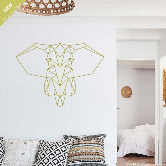 Elephant Wall Decal Geometric Elephant Head Sticker Elephant Face Decal Polygon Shape Elephant Bedroom Decor Polygon Decal