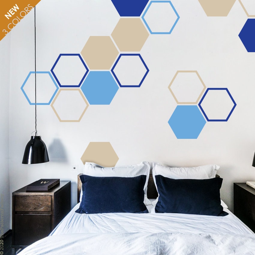 Grand Autocollant Mural en Nid d'abeille - Décalque Hexagonal Autocollant Cube Cercle Géométrique Gr