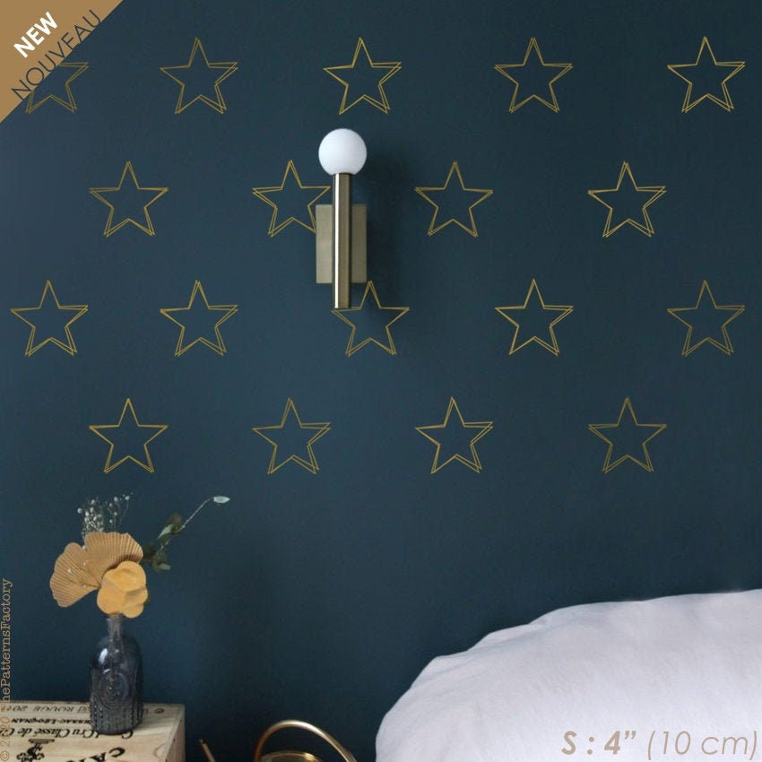 Petit Autocollant Mural Double Étoile - Décalque Contour Mur Floue Géométrique Décor Scandinave Stic