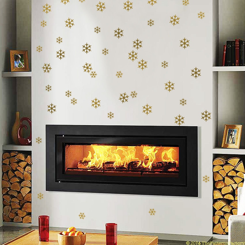 Décalque Mural en Flocons de Neige/Décalque Flocon Or Motif Étoiles Gelées d'hiver Décor Vacances No