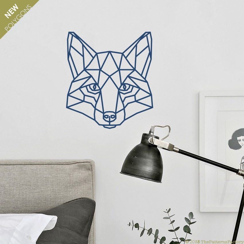 Autocollant Mural Fox/Autocollant Géométrique Head Décalque Face Forme Polygonale Décor de Chambre à