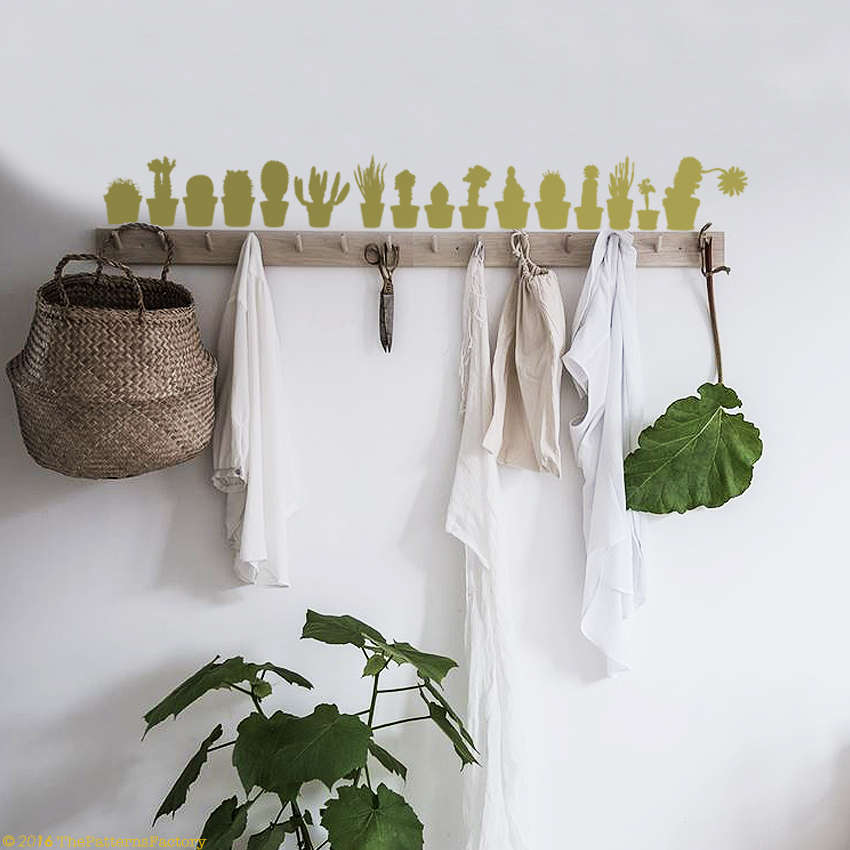 Décalque Mural d'arbre de Cactus - Décalque Motif Pot Autocollant Mini Cactus Décor Nature en Pot