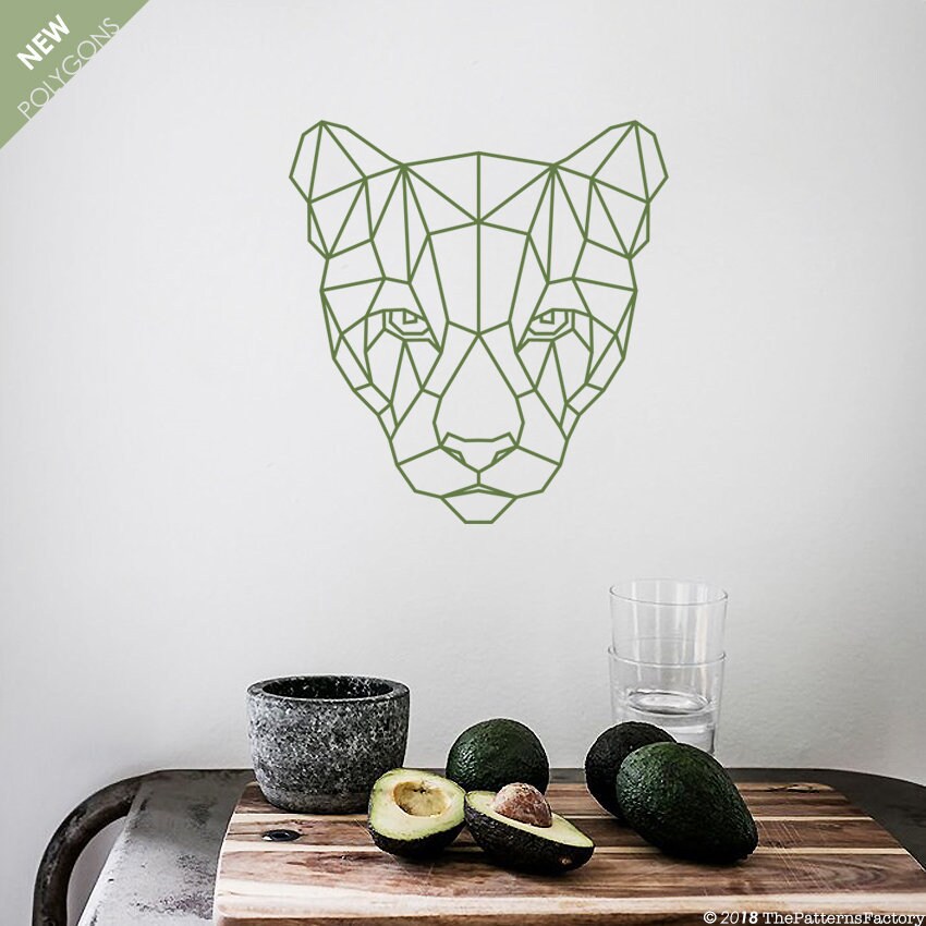 Puma Wall Decal/Autocollant Géométrique Puma Head Face Decal Forme Polygonale Décoration de Chambre 
