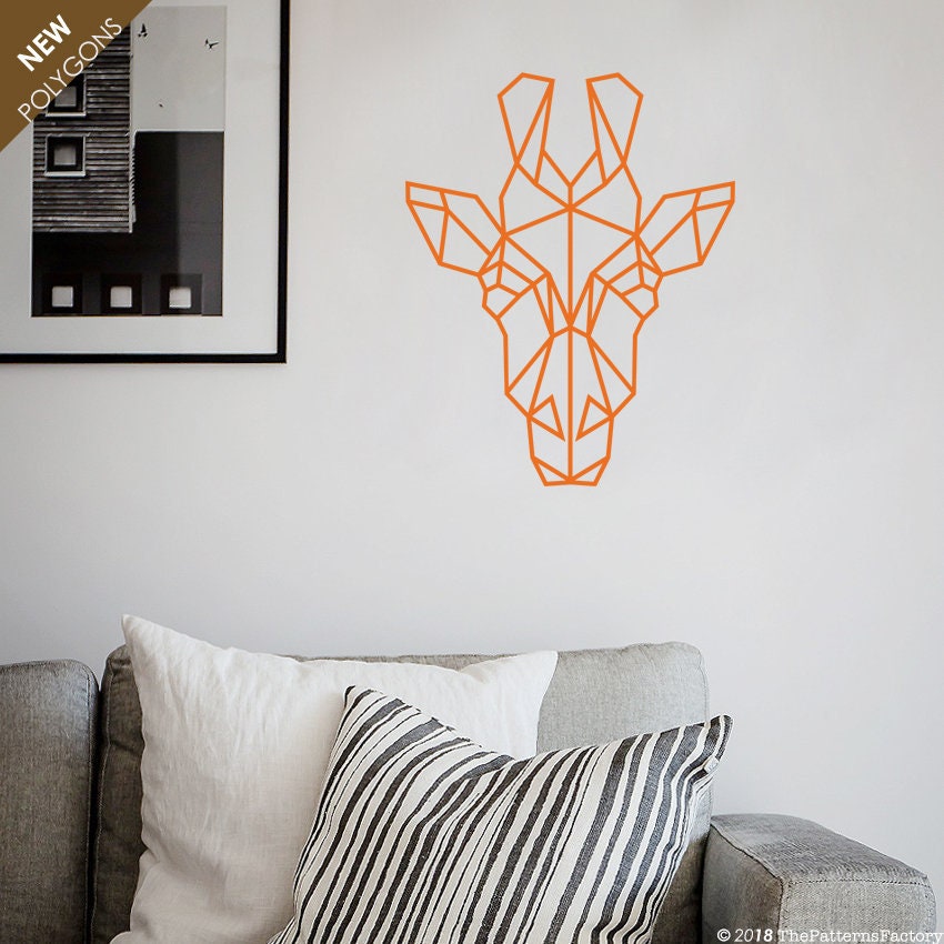 Autocollant Mural Girafe/Autocollant Géométrique de Tête Visage Polygone Girafe Décor Africain Décal