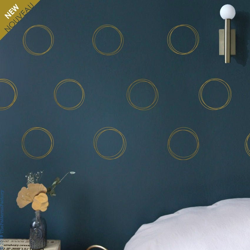 Décalque de Mur Circulaire - Décalque Cercle Autocollant Triple Cercle Géométrique 3 Cercles d'annea