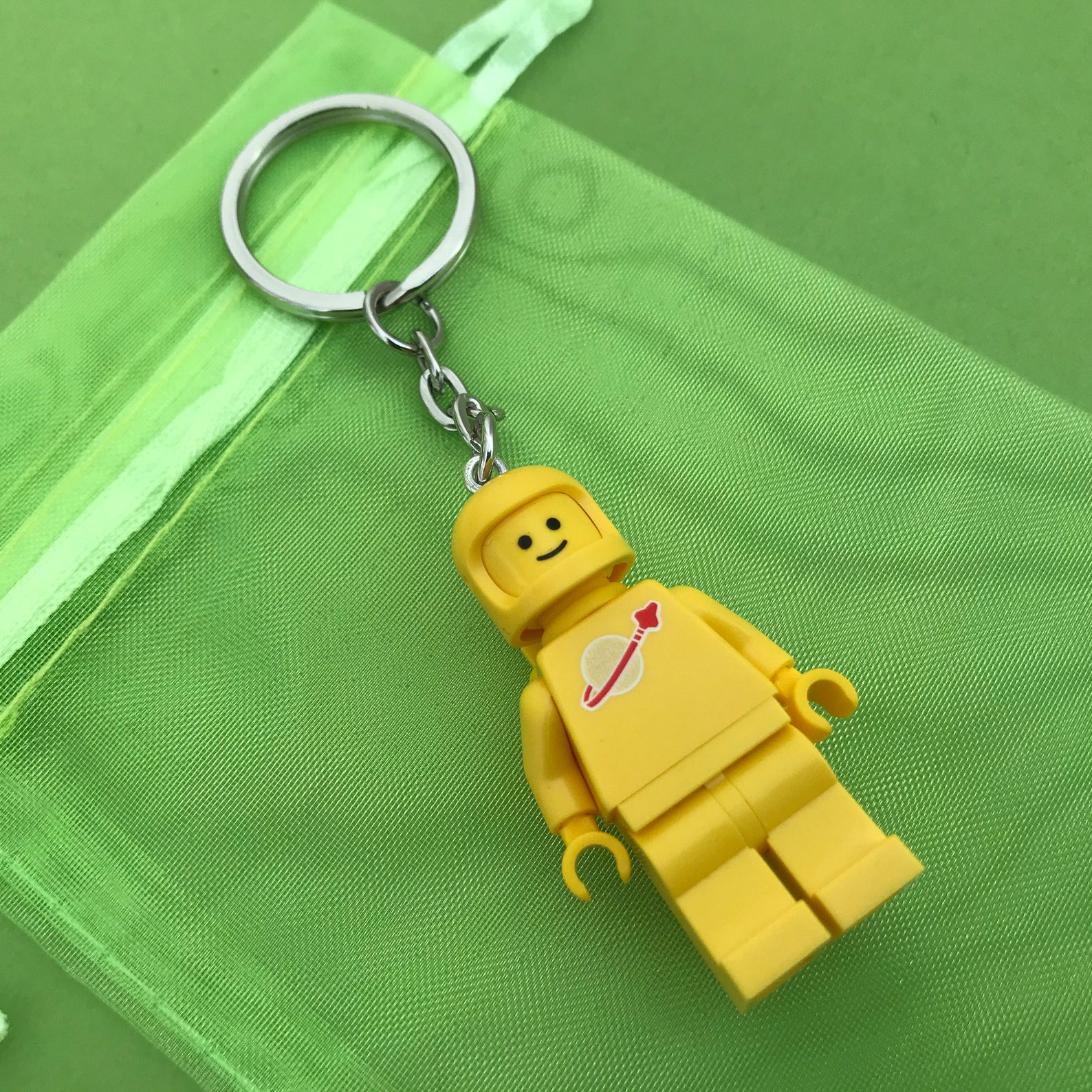 Yellow Spaceman Lego Minifigure keychain / keyring Jenny
