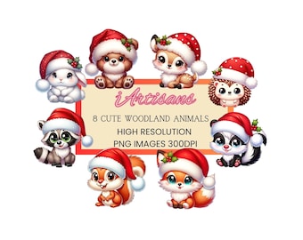 Woodland Animals | Christmas Clipart | Planner Stickers | Christmas Animals | Holiday Prints | Festive Art | Holiday Prints