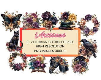 Gothic Clipart, Dark Floral Images, Vintage Gothic Art, Botanical Illustration Gothic, Dark Roses Clipart, Gothic Animal Artwork