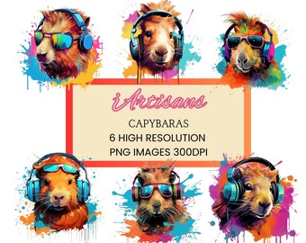 6 Capybara PNG Images | Transparent Background | PNG Images | Cute Capyara Art | Animal Print | T-Shirt Logo | Cappy Blappy | Commercial Use