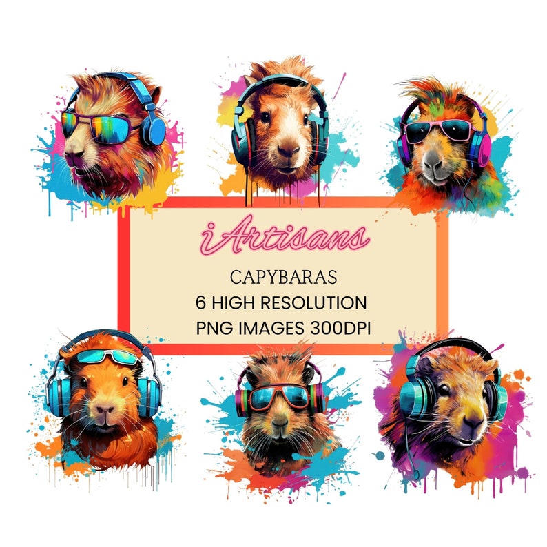 6 Capybara PNG Images Transparent Background PNG Images Cute Capyara Art Animal Print T-Shirt Logo Cappy Blappy Commercial Use image 1