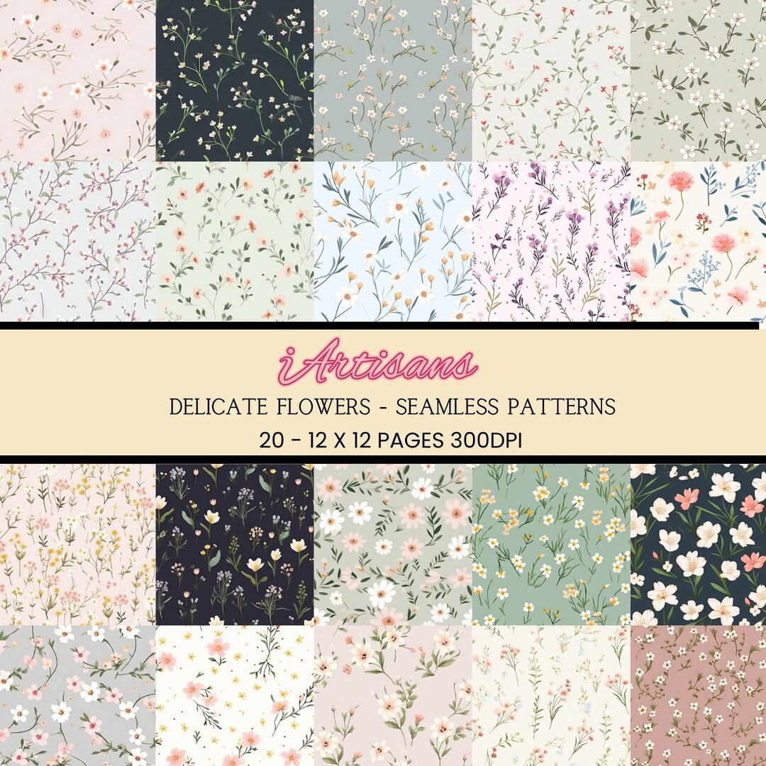 20 Delicate Flower Patterns | Seamless Patterns | Flower Print | Floral ...