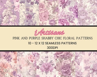 10 Pink and Purple Floral Prints | Shabby Chic Seamless Patterns | Scrapbooking Pages | Flower Prints | Scrapbooking | Junk Journal Prints |
