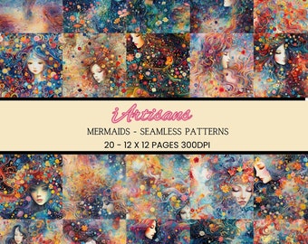 20 Mermaid Seamless Patterns | Mermaid Art | Commercial Use |  Ocean Prints  | Flower Prints | Digital Download | Scrapbooking Papers