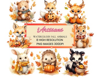 6 Woodland Animals PNG Images | Transparent Background | Animal Art | Fall Decor | Pumpkin Clipart | Commercial Use