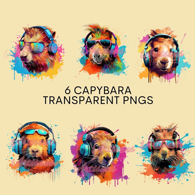 6 Capybara PNG Images Transparent Background PNG Images Cute Capyara Art Animal Print T-Shirt Logo Cappy Blappy Commercial Use image 4