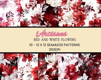 10 Red and White Floral Patterns | Seamless Patterns | Flower Patterns | Seamless Patterns | Red Flower | Floral Art | Romantic Wallpaper
