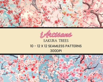 10 Sakura Tree Patterns | Cherry Blossom Patterns | Japanese Sakura Print | Pink Patterns | Wallpaper Home Decor | Blooming Blossoms