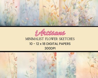 10 Minimalist Wildflower Sketches | Watercolour Flower Prints | Flower Patterns | Flower Decor | Spring Art |  Flower Art