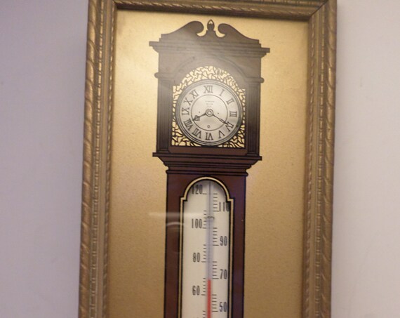Vintage 1930s NORM"S MARKET choice meats Polish Sausage Kielbasa Grandfather clock thermometer premium advertising