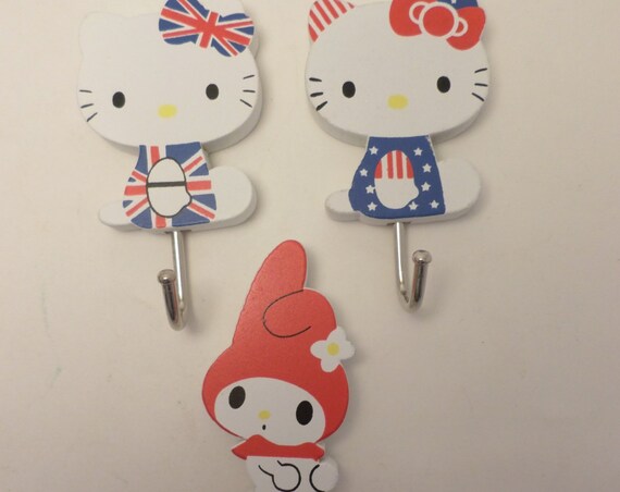 3 vintage Hello Kitty & My Melody hooks 80's-90's U.K. U.S. classic