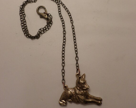 Vintage re-purposed Shepherd Akita type dog necklace large clasp