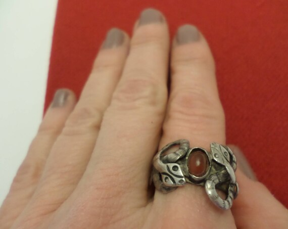 Vintage Sterling Silver Carnelian Snake ring Cleopatra Medusa size 8