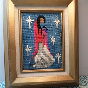 Vintage needlepoint 70&#39;s Ted DeGarzia Arizona Navajo Madonna Cassandra and Tish