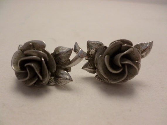 Vintage Sterling silver cabbage rose earrings Boho, ethnic, classic