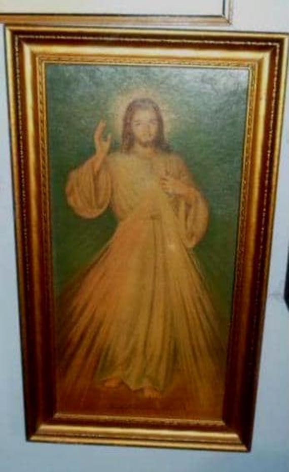 Vintage Jesus Print Jesus, I Trust Thee Piercing Eyes Full body 25"